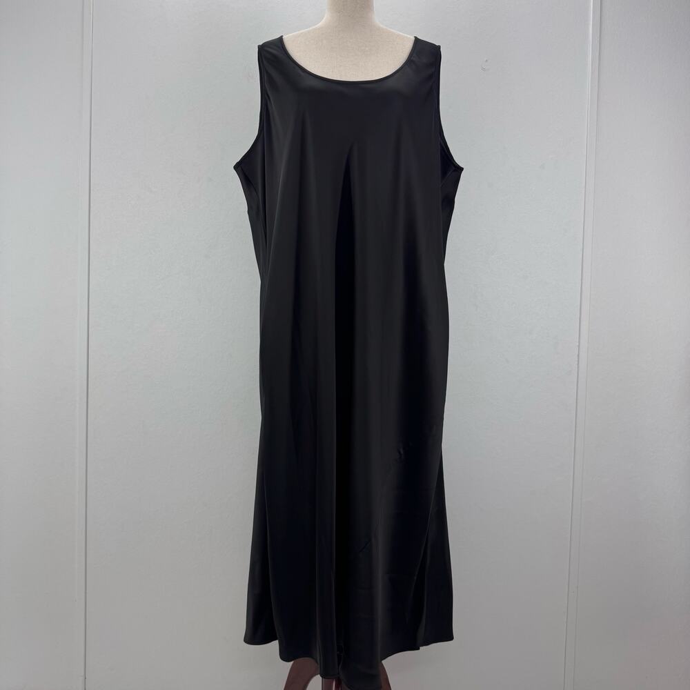 NWT Marina Rinaldi Relax Black Satin Tank Midi Dress Basic Plus sz 22 Old Money